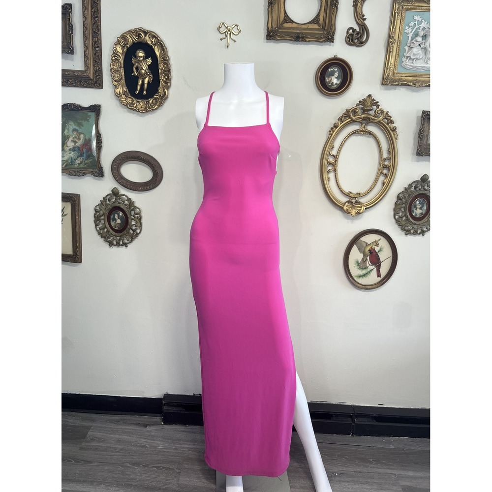 Grace Pink Strapless Straight Neck Cutout Maxi Dress S